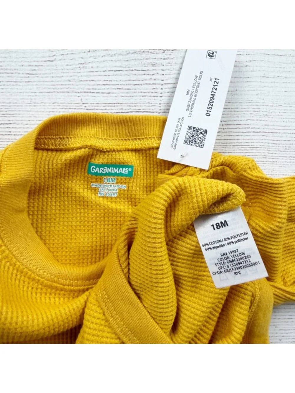 Garanimals Yellow Long Sleeve Thermal Baby Bodysuit NWT 12-18 Months